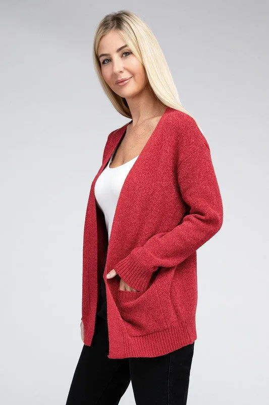Melange Open Front Sweater Cardigan - Zenana