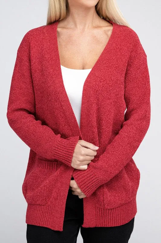 Melange Open Front Sweater Cardigan - Zenana