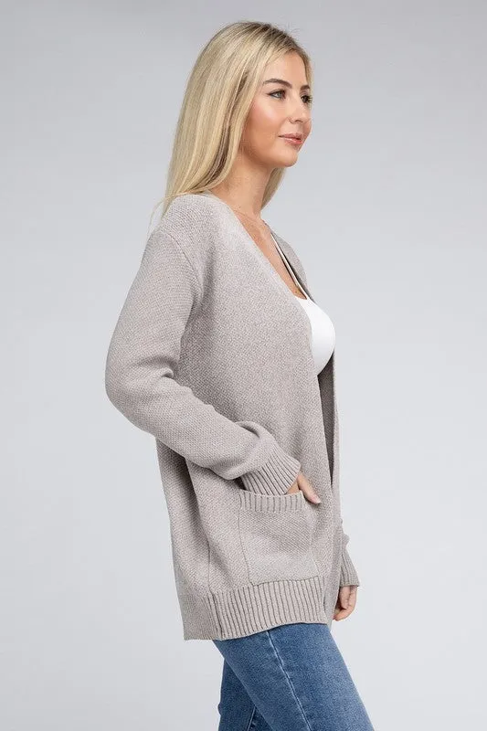Melange Open Front Sweater Cardigan - Zenana