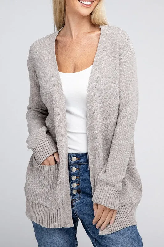 Melange Open Front Sweater Cardigan - Zenana