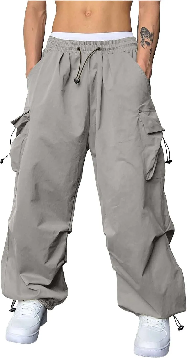 Men's Cargo Pants Casual Cotton Stretchy Elastic Waist Drawstring Pant Work Pants with Pockets
