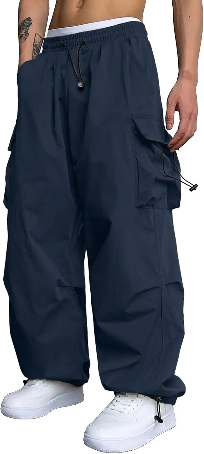 Men's Cargo Pants Casual Cotton Stretchy Elastic Waist Drawstring Pant Work Pants with Pockets