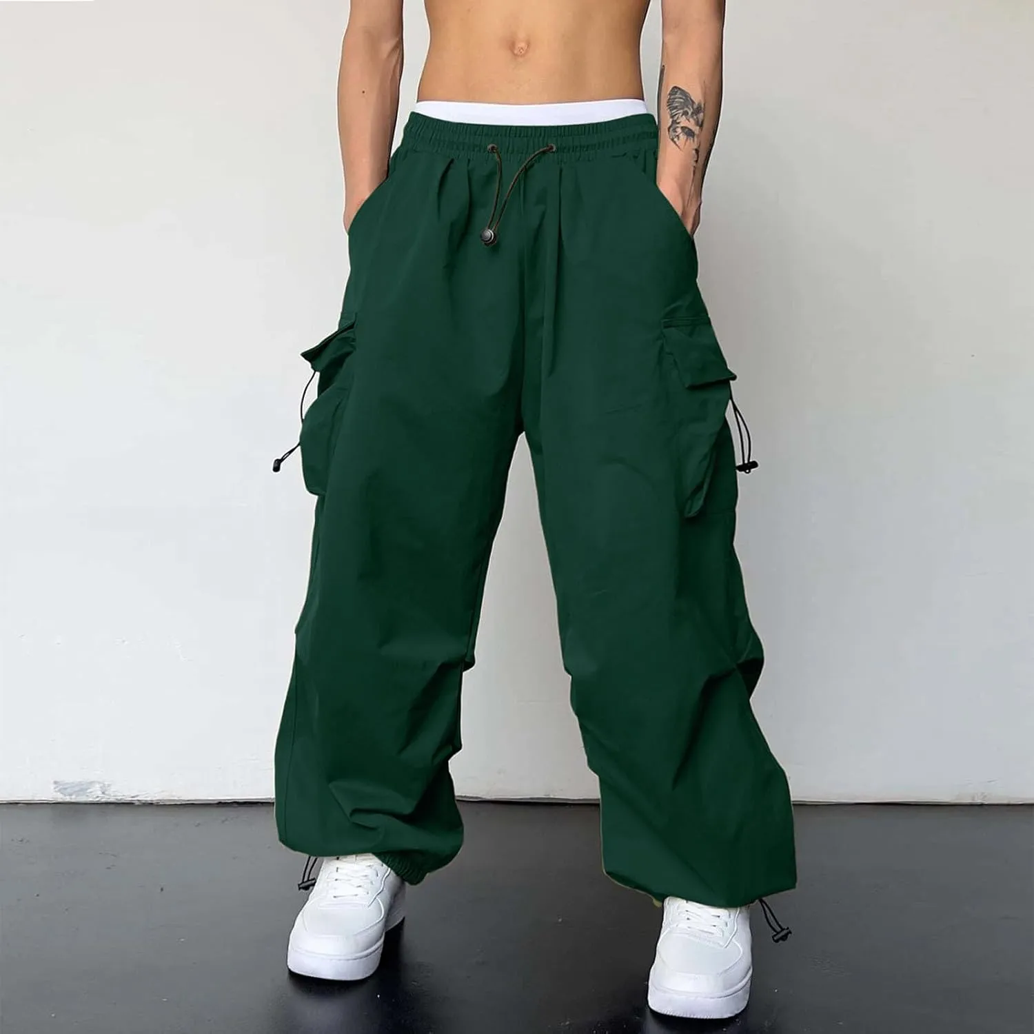 Men's Cargo Pants Casual Cotton Stretchy Elastic Waist Drawstring Pant Work Pants with Pockets