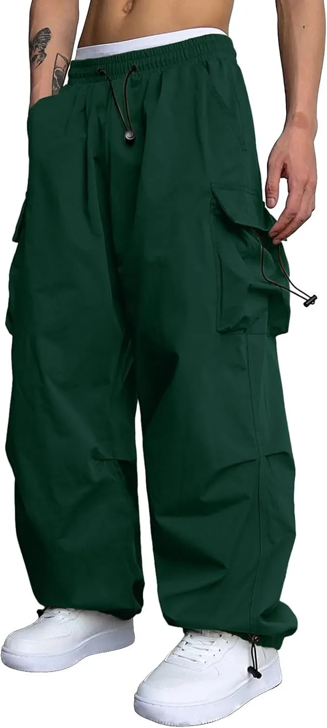 Men's Cargo Pants Casual Cotton Stretchy Elastic Waist Drawstring Pant Work Pants with Pockets