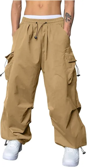 Men's Cargo Pants Casual Cotton Stretchy Elastic Waist Drawstring Pant Work Pants with Pockets