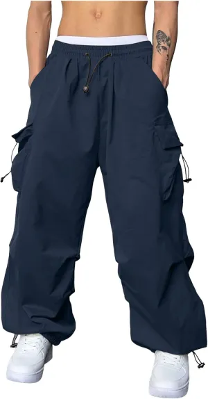 Men's Cargo Pants Casual Cotton Stretchy Elastic Waist Drawstring Pant Work Pants with Pockets