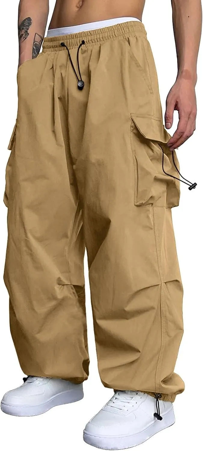 Men's Cargo Pants Casual Cotton Stretchy Elastic Waist Drawstring Pant Work Pants with Pockets