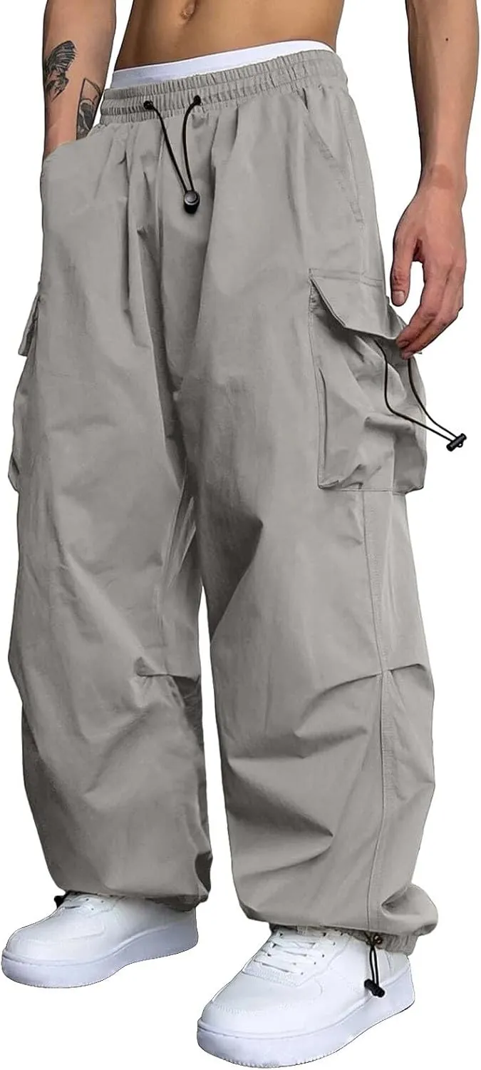 Men's Cargo Pants Casual Cotton Stretchy Elastic Waist Drawstring Pant Work Pants with Pockets