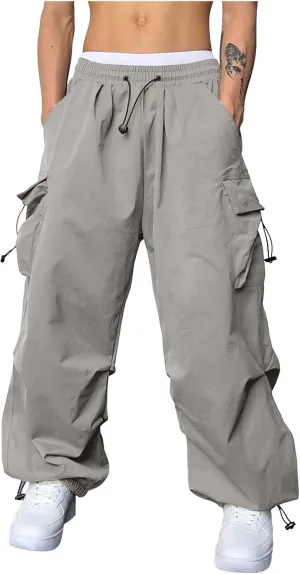 Men's Cargo Pants Casual Cotton Stretchy Elastic Waist Drawstring Pant Work Pants with Pockets