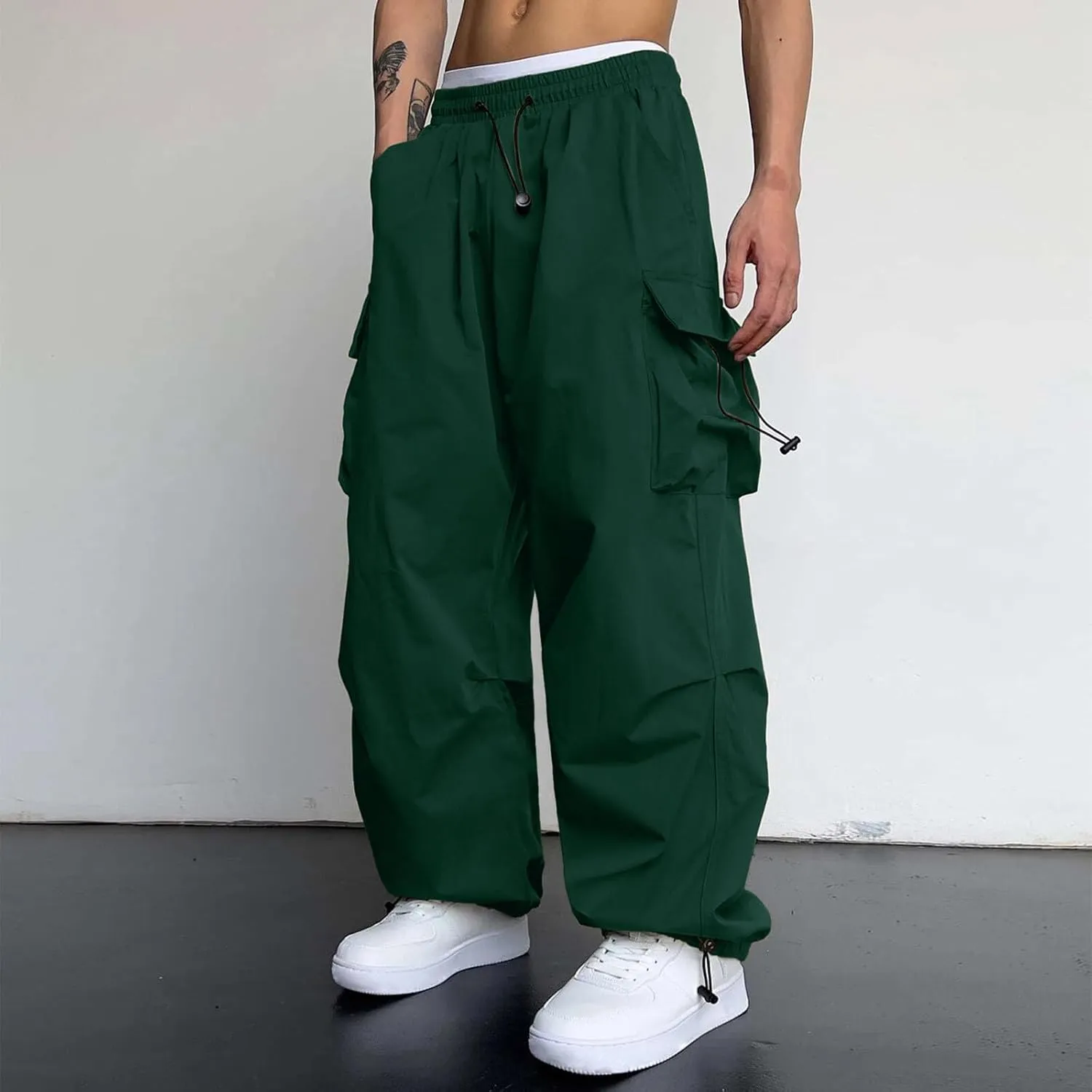 Men's Cargo Pants Casual Cotton Stretchy Elastic Waist Drawstring Pant Work Pants with Pockets
