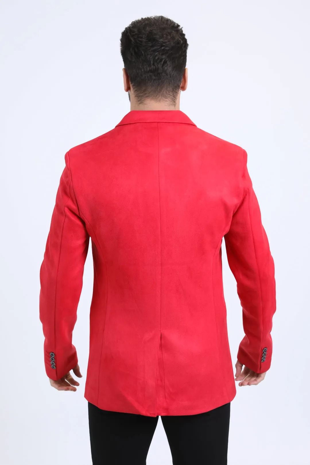 Men's Double Button Red Faux-Suede Blazer