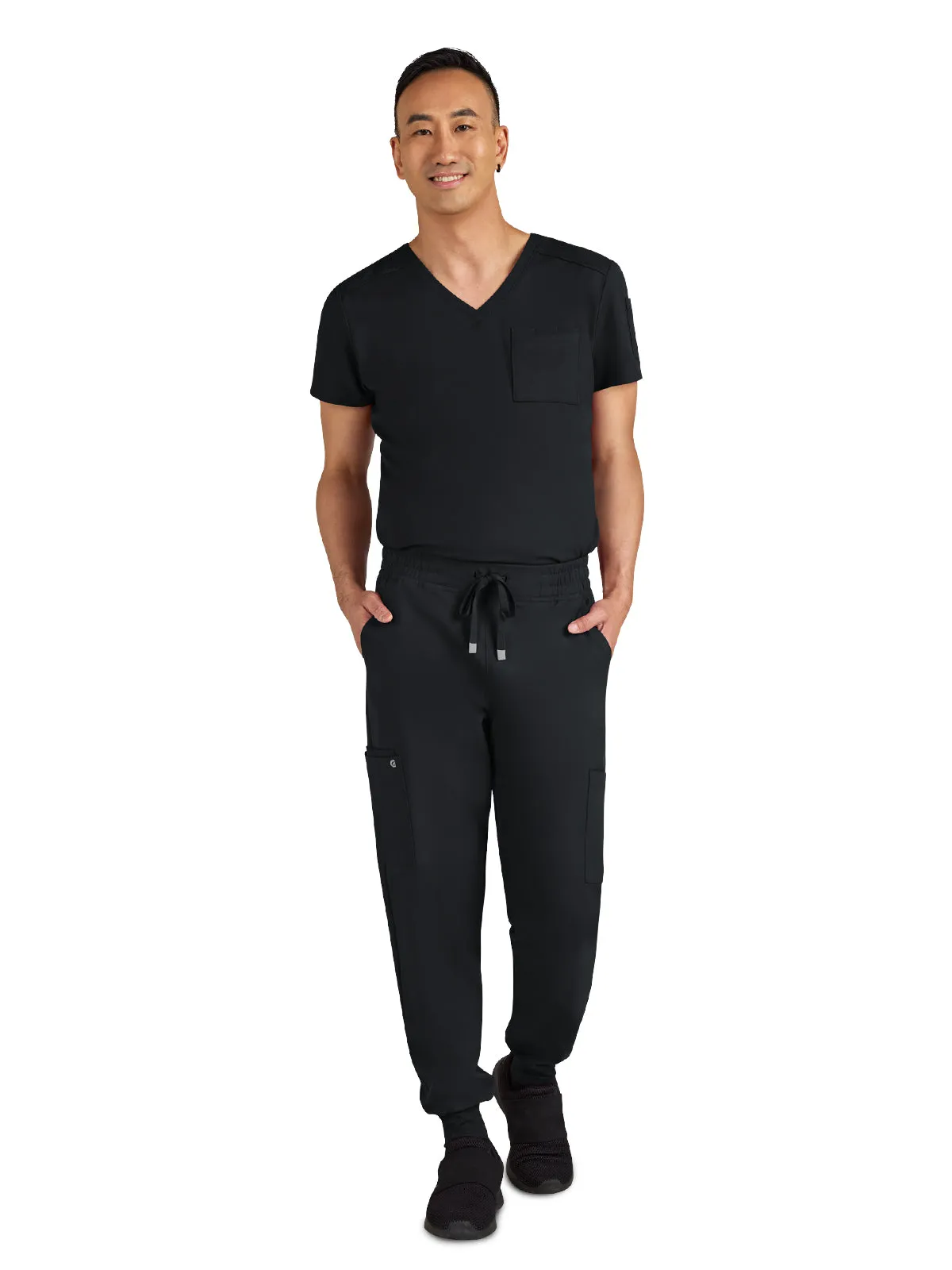 Men's Drawstring Elastic Waist Connective Jogger Pant - C600 - Black