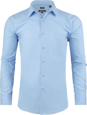 Men's Dress Shirt Slim Fit Long Sleeve Full Stretch Wrinkle-Resistant Business Casual Solid Button Down Shirts