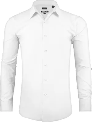 Men's Dress Shirt Slim Fit Long Sleeve Full Stretch Wrinkle-Resistant Business Casual Solid Button Down Shirts