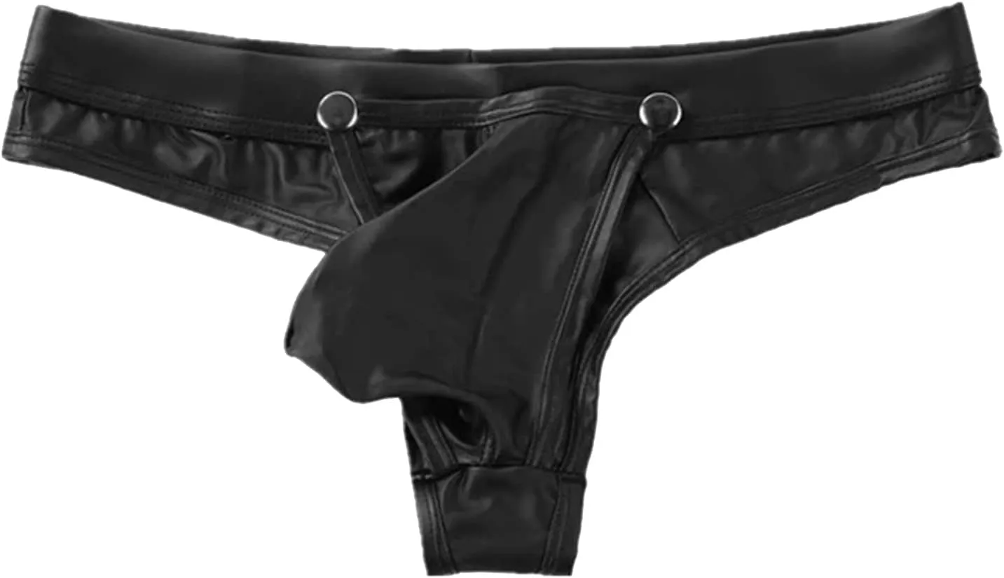 Mens Fashion Casual Solid Color Sexy Soft Leather Taste Underwear String Thong Bikini