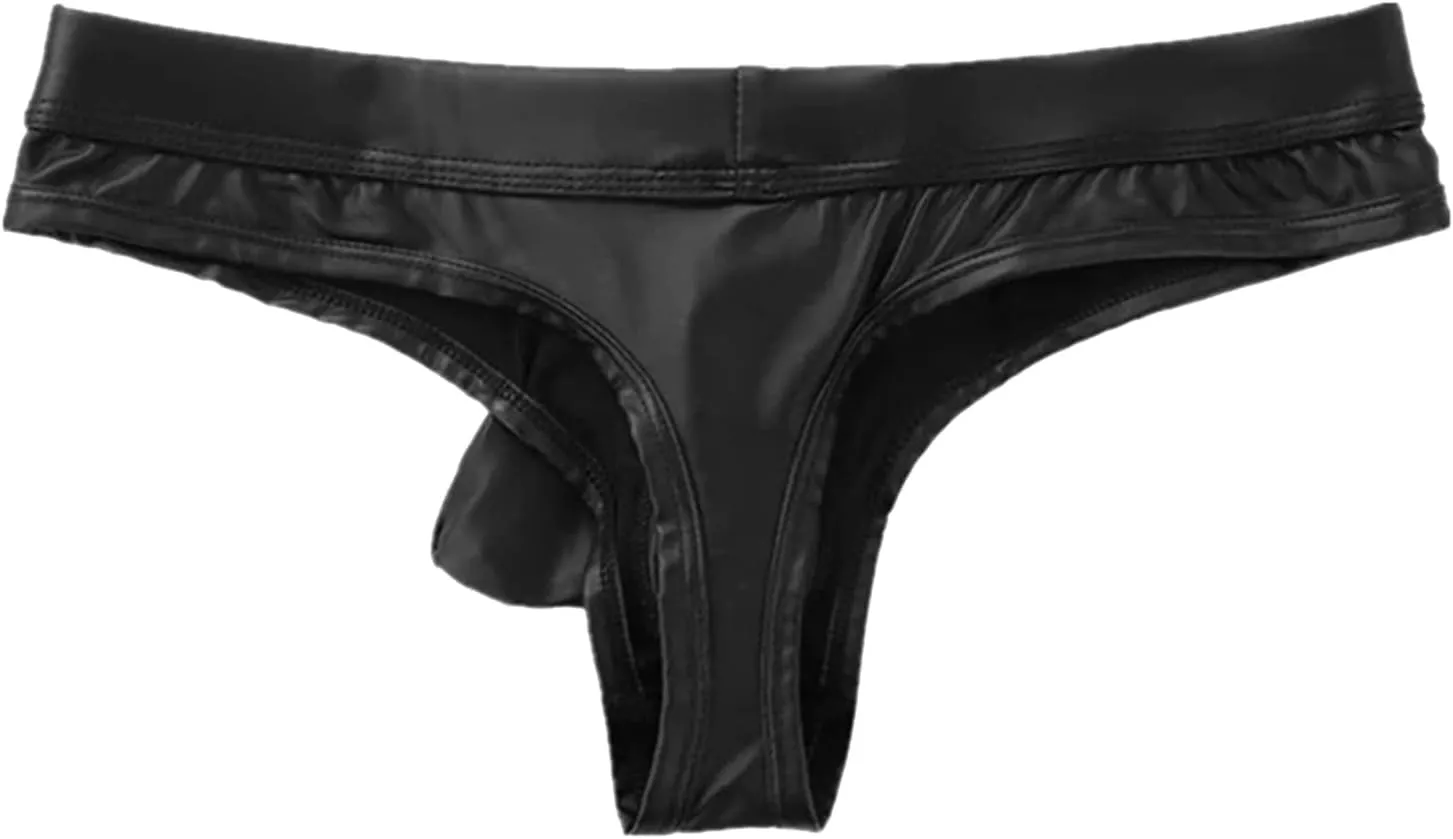 Mens Fashion Casual Solid Color Sexy Soft Leather Taste Underwear String Thong Bikini