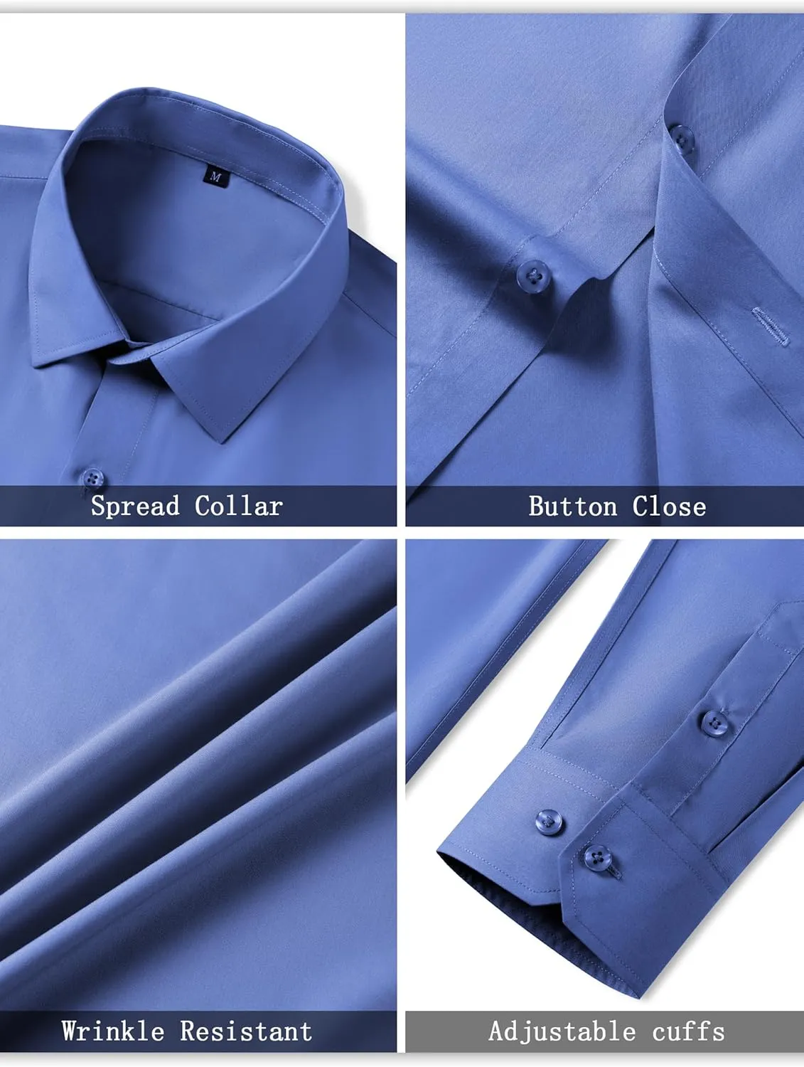 Mens Grade 3.5 Wrinkle-Resistant Dress Shirts Men's Long Sleeve Button Down Work Shirt for Men