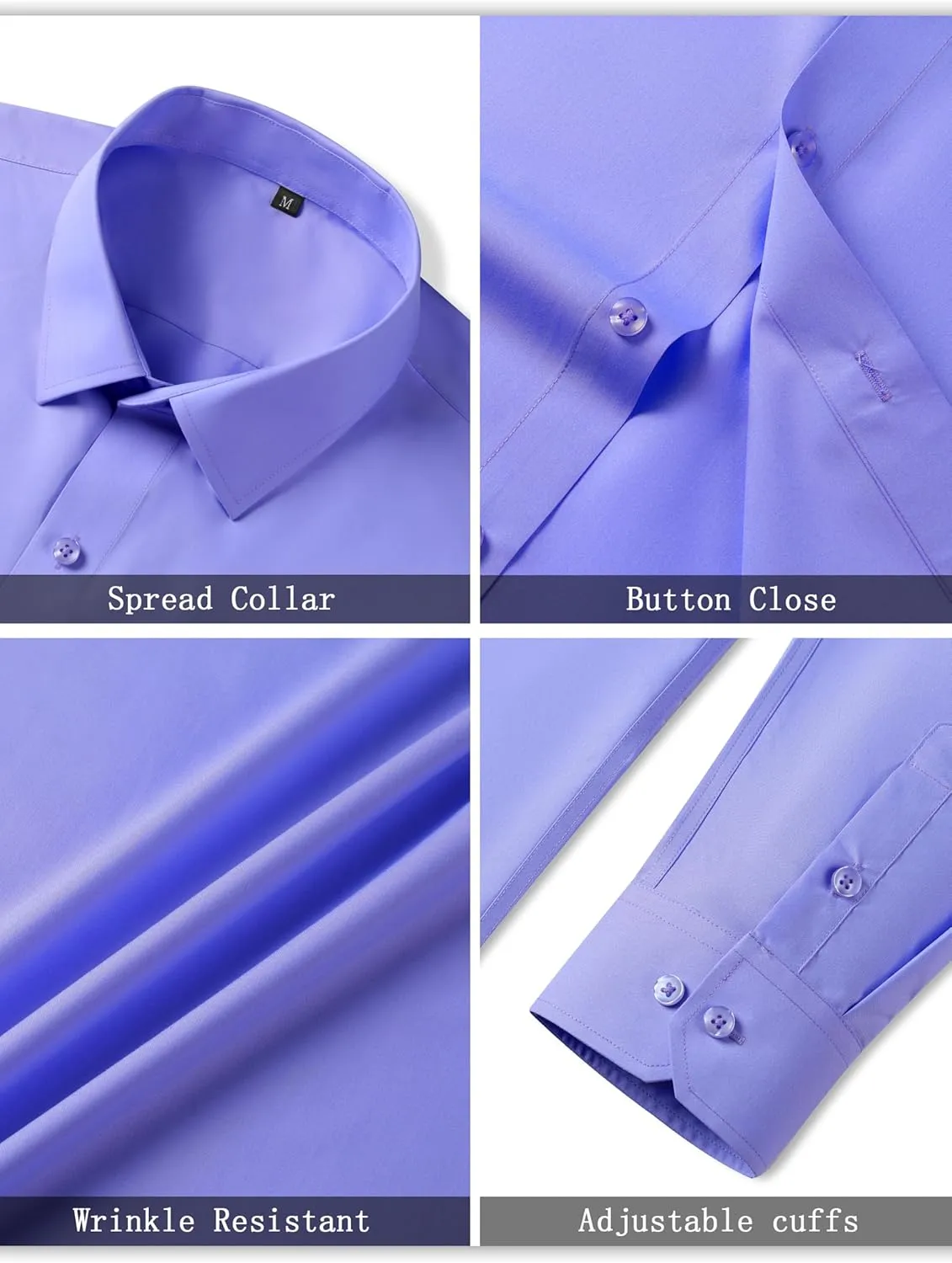 Mens Grade 3.5 Wrinkle-Resistant Dress Shirts Men's Long Sleeve Button Down Work Shirt for Men