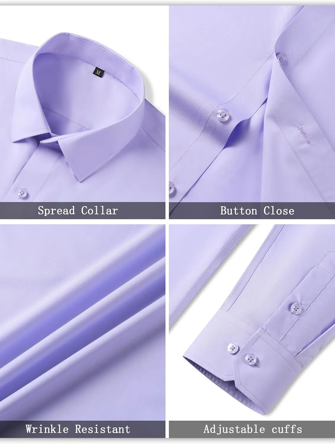 Mens Grade 3.5 Wrinkle-Resistant Dress Shirts Men's Long Sleeve Button Down Work Shirt for Men