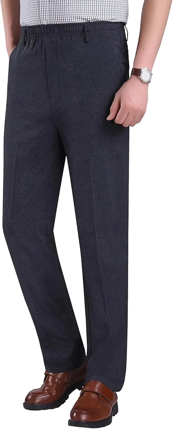 Men's High Waist Straight Leg Outdoor Pants Stretch Business Loose Fit Trousers Casual Solid Soft Sweatpants