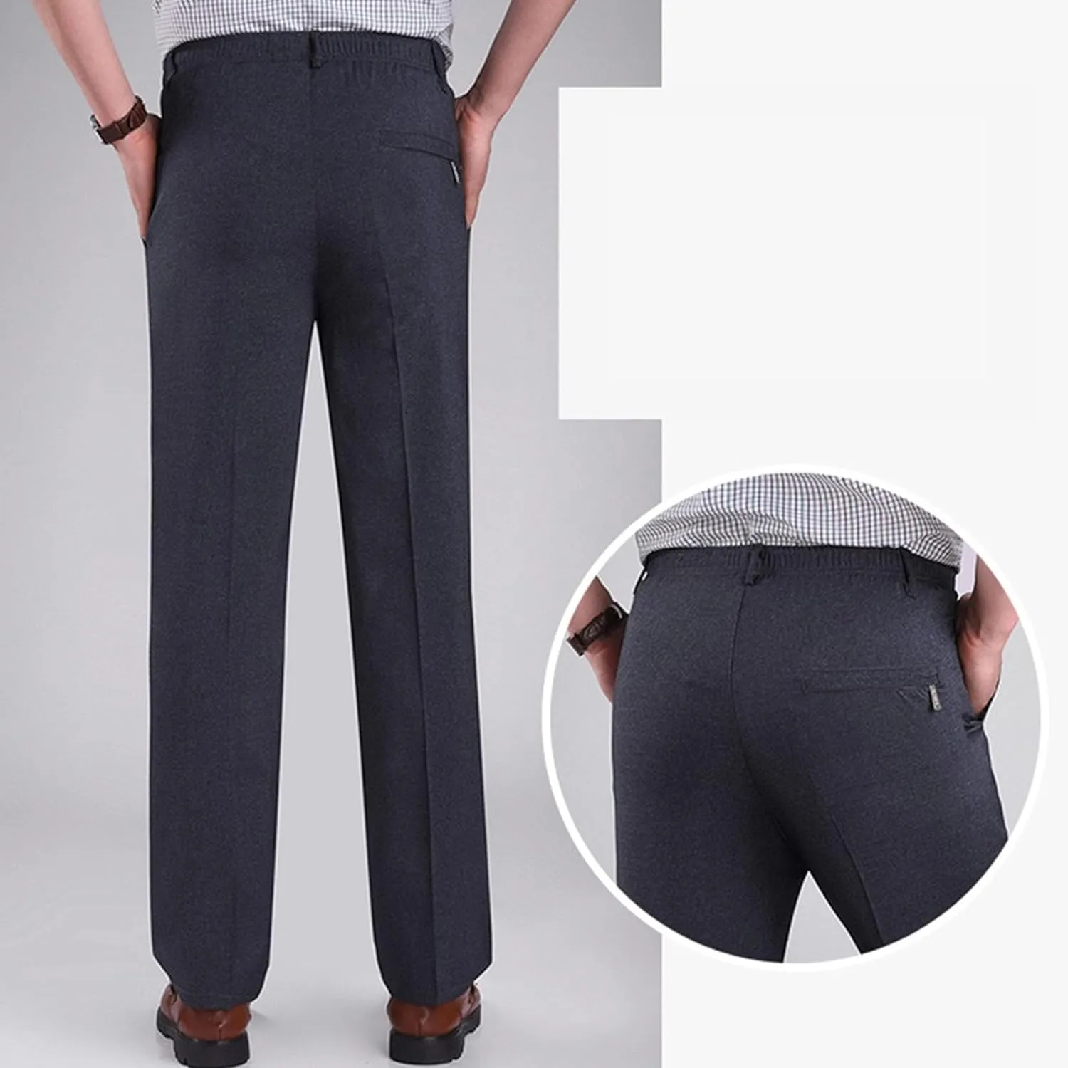 Men's High Waist Straight Leg Outdoor Pants Stretch Business Loose Fit Trousers Casual Solid Soft Sweatpants