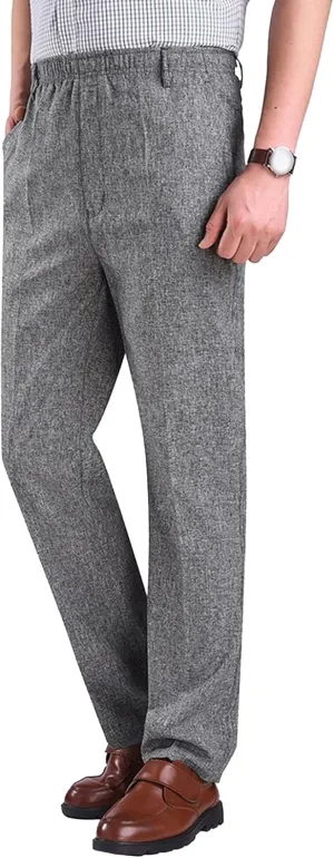 Men's High Waist Straight Leg Outdoor Pants Stretch Business Loose Fit Trousers Casual Solid Soft Sweatpants