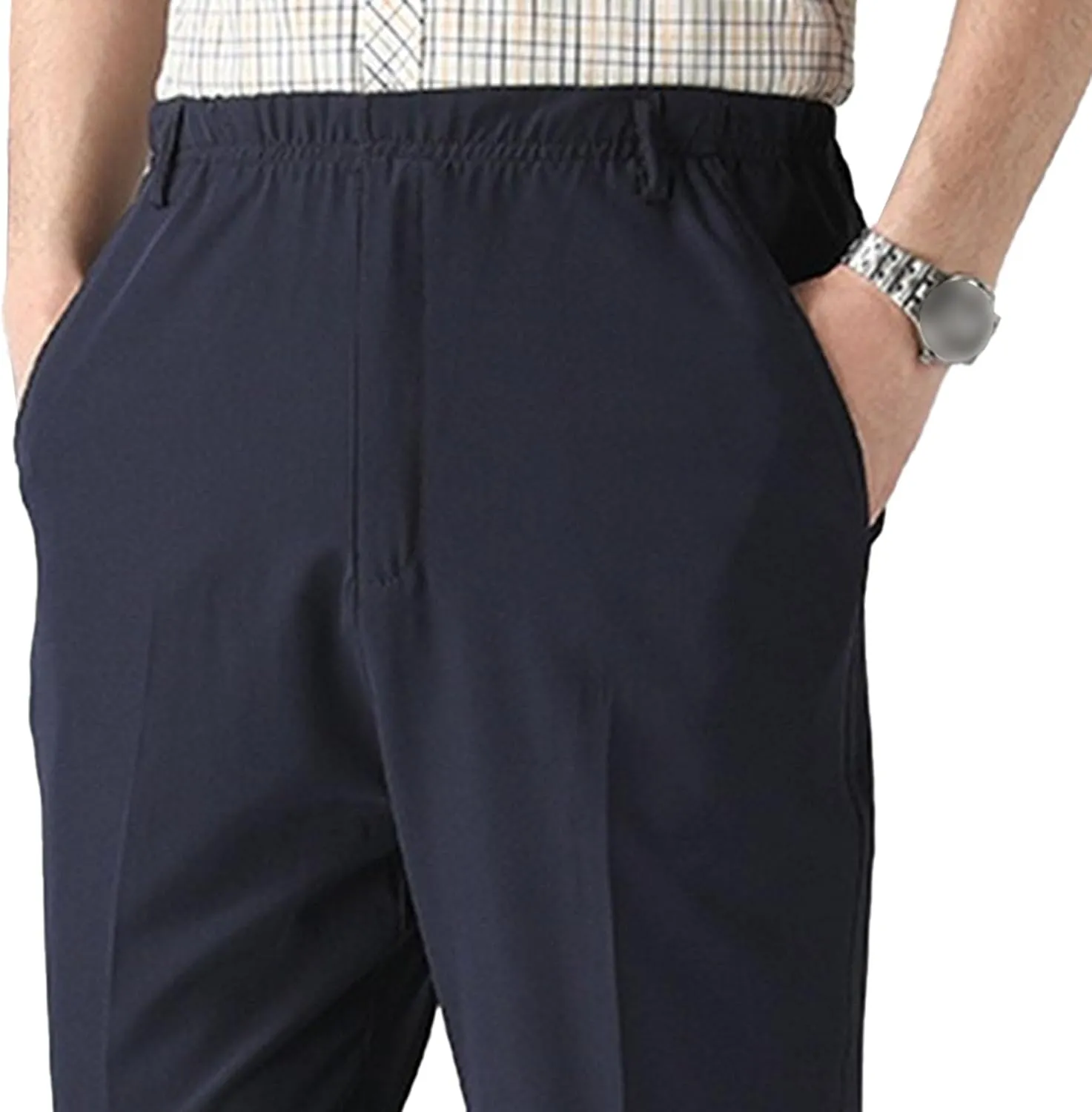 Men's High Waist Straight Leg Outdoor Pants Stretch Business Loose Fit Trousers Casual Solid Soft Sweatpants