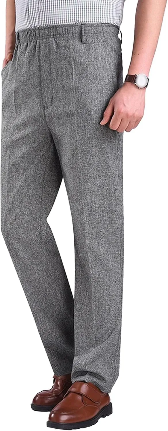 Men's High Waist Straight Leg Outdoor Pants Stretch Business Loose Fit Trousers Casual Solid Soft Sweatpants