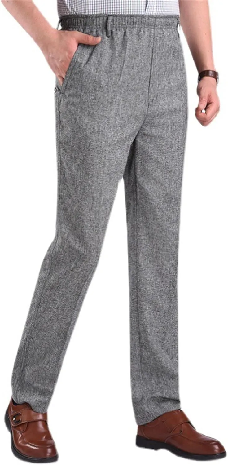 Men's High Waist Straight Leg Outdoor Pants Stretch Business Loose Fit Trousers Casual Solid Soft Sweatpants
