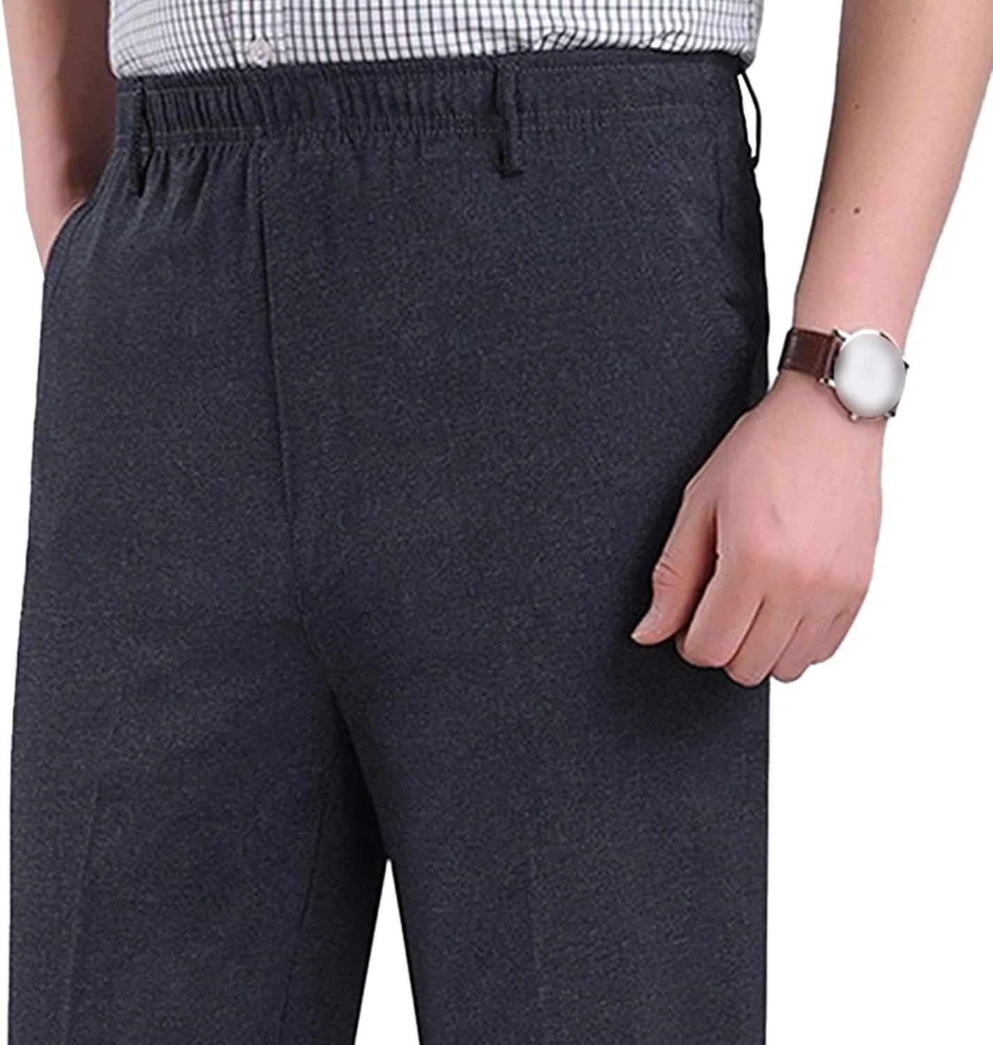 Men's High Waist Straight Leg Outdoor Pants Stretch Business Loose Fit Trousers Casual Solid Soft Sweatpants