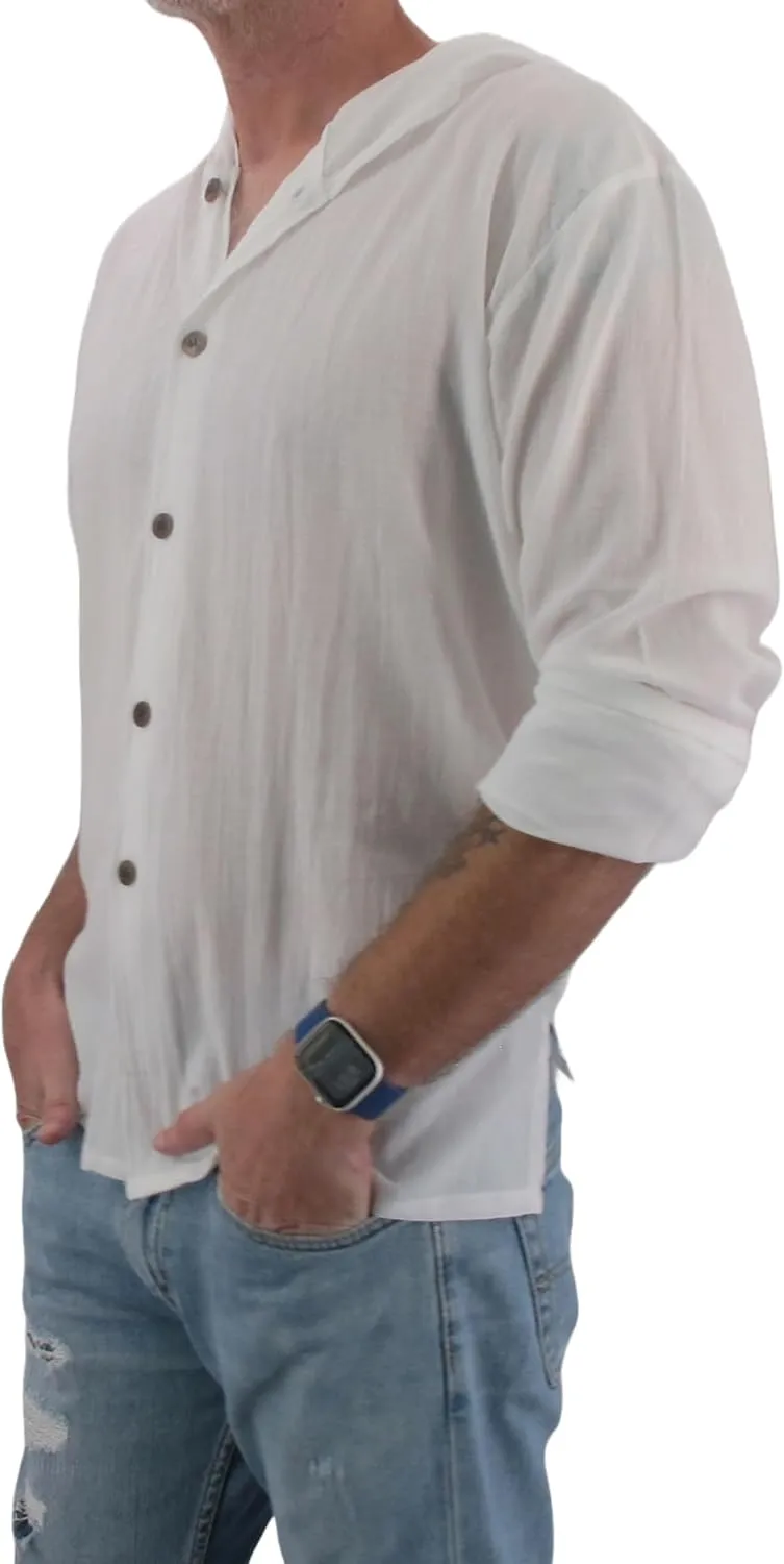 Men's Hoodie Button Down Hippie Shirts Beach 100% Soft Cotton Top Yoga Shirt