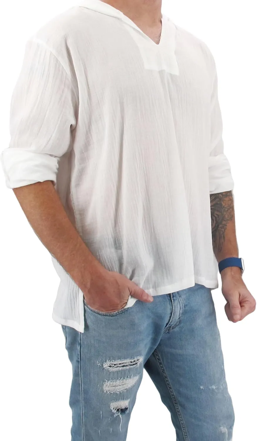 Men's Hoodie Hippie Shirts Beach 100% Soft Cotton Top Yoga Shirt Boho