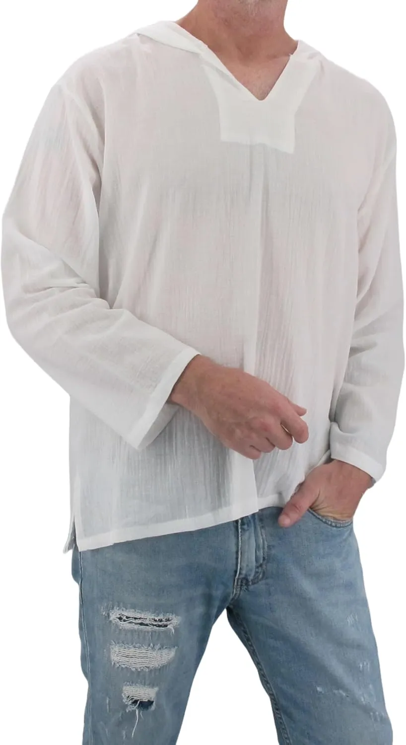 Men's Hoodie Hippie Shirts Beach 100% Soft Cotton Top Yoga Shirt Boho