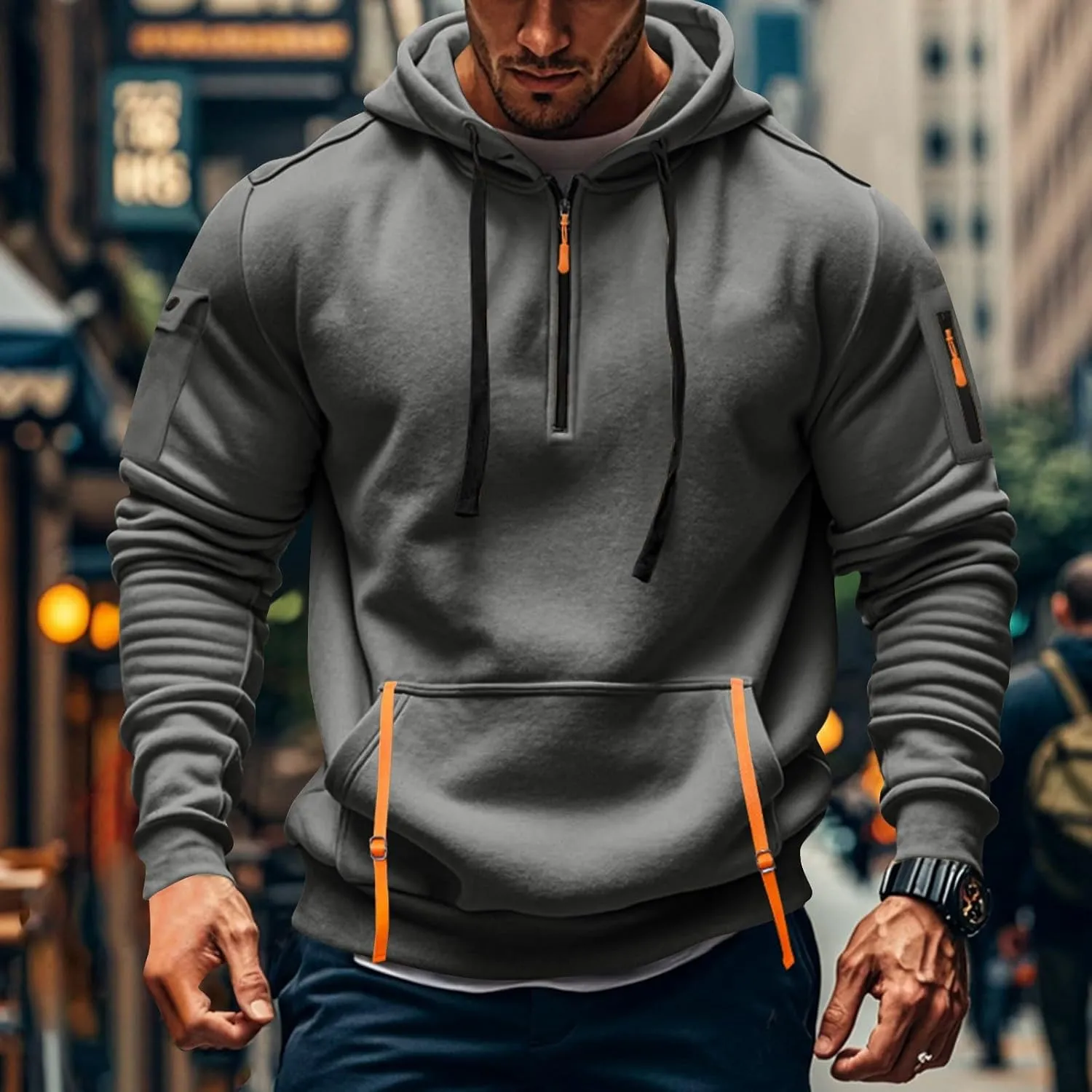 Men's Hoodies Stylish Fall Trendy Long Sleeve Lightweight Drawstring Hoodies Outerwear Fashion Soft Sweatshirt