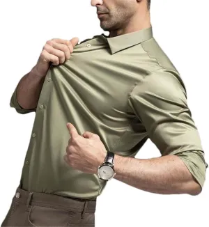 Men's Long Sleeved Shirt, Wrinkle Resistant and Non Ironing Professional Dress Business Ice Silk Shirt