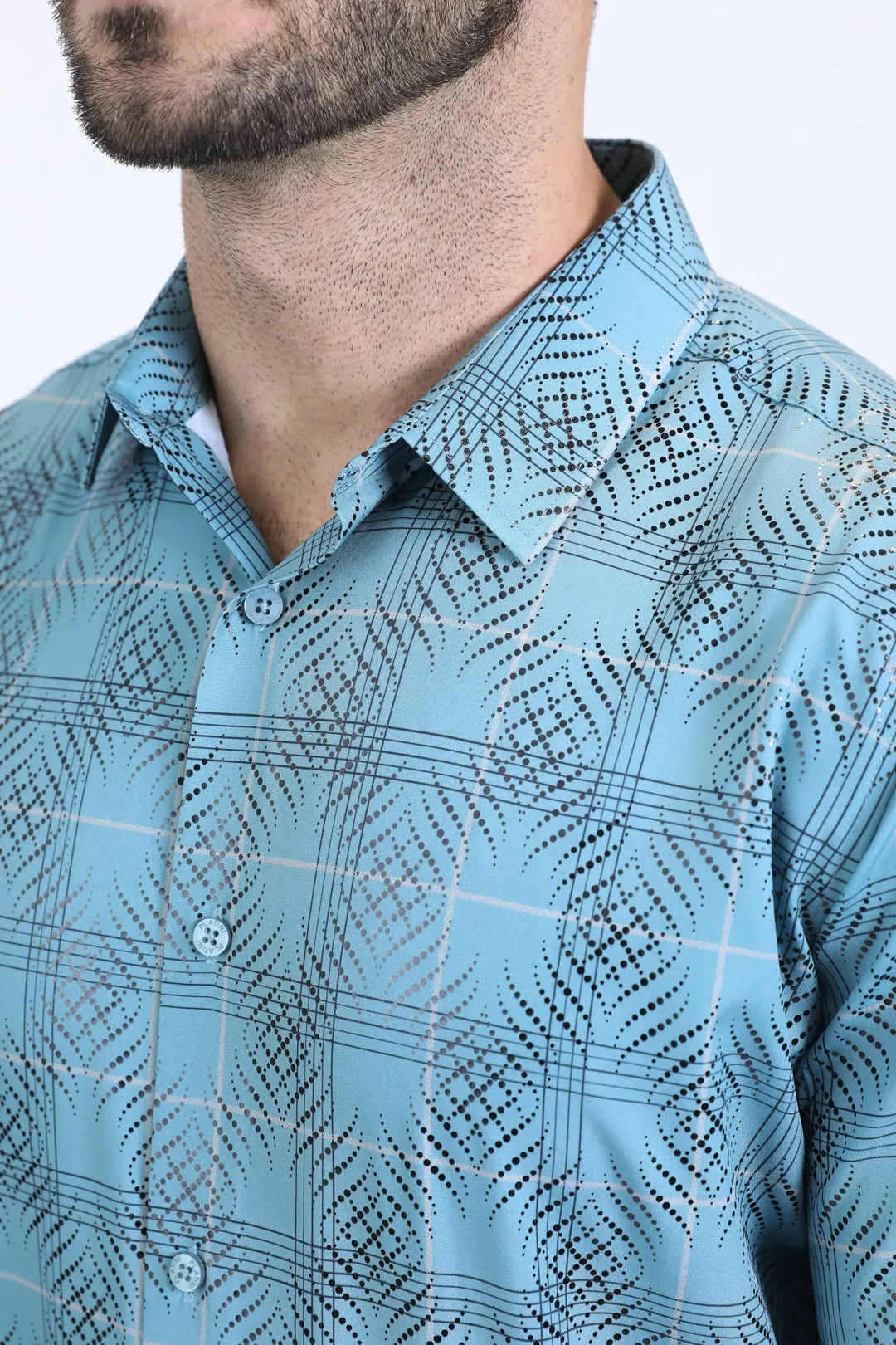 Mens Modern Fit Stretch Foil Fashion Teal Shirt