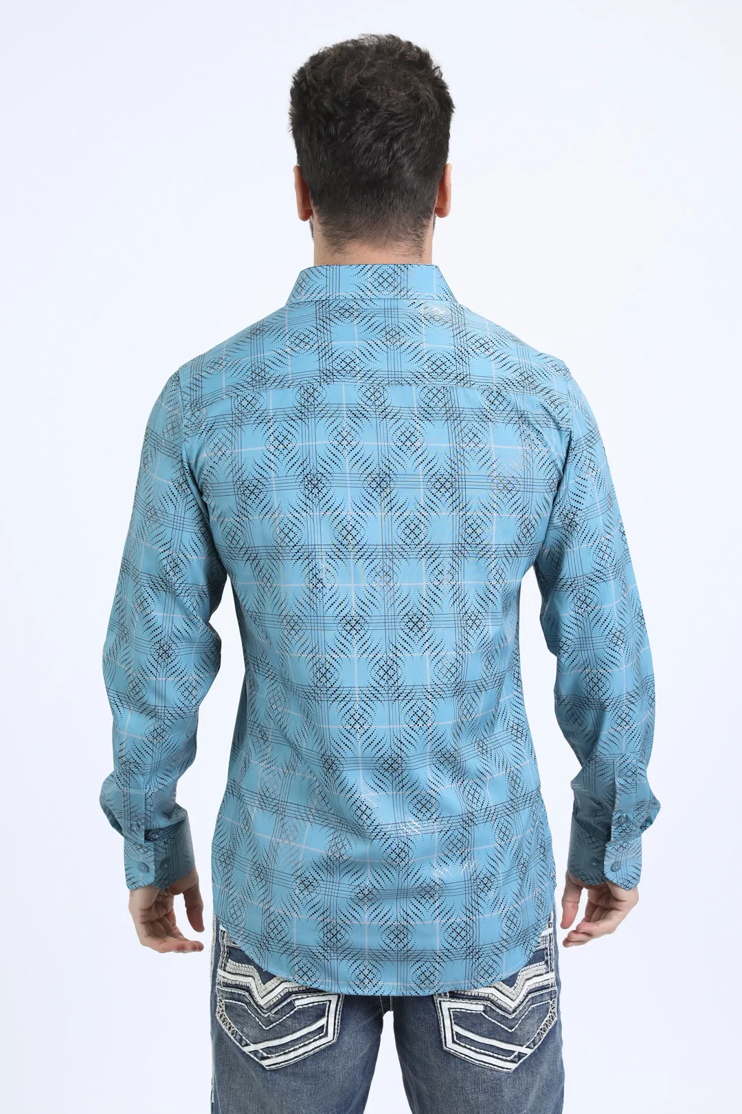 Mens Modern Fit Stretch Foil Fashion Teal Shirt