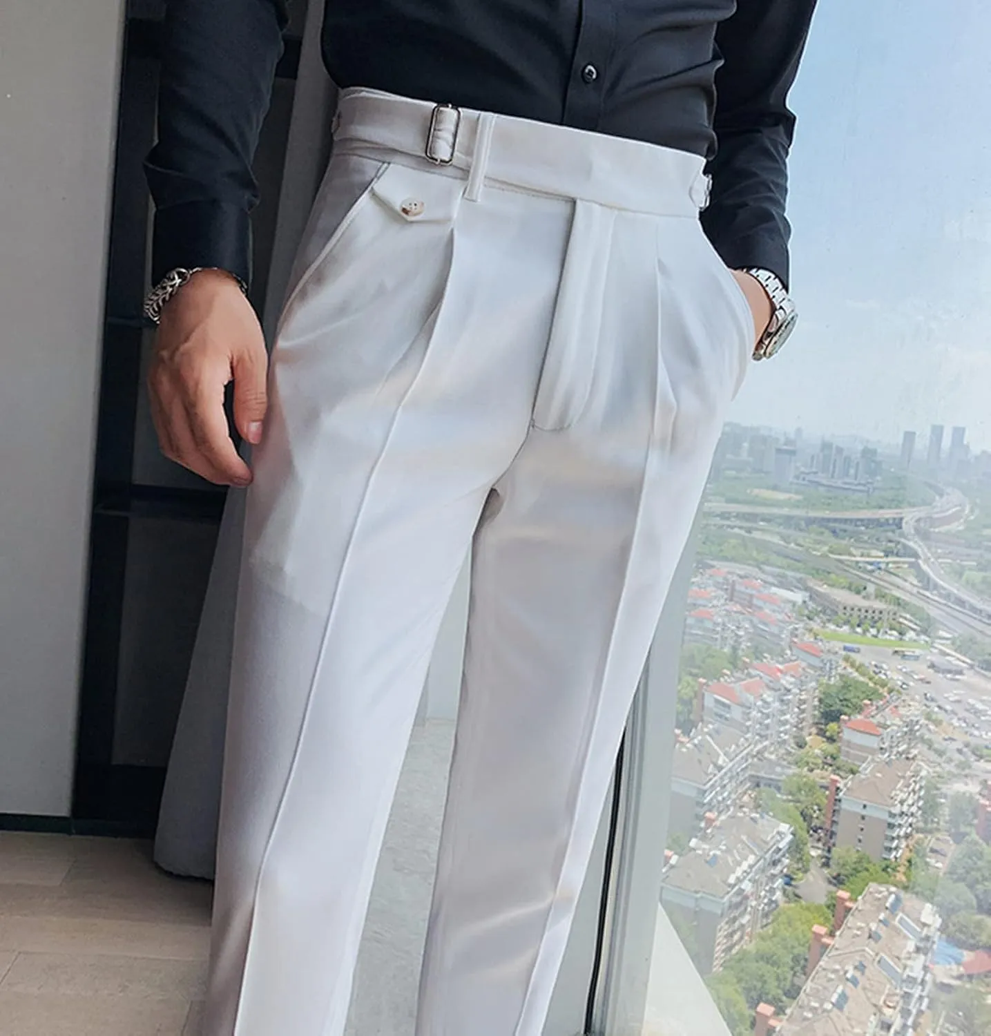 Men'S Modern Wrinkle Resistant Chino Pants Slim Fit Flat Front Traveler Pant Skinny Fit Business Dress Pants