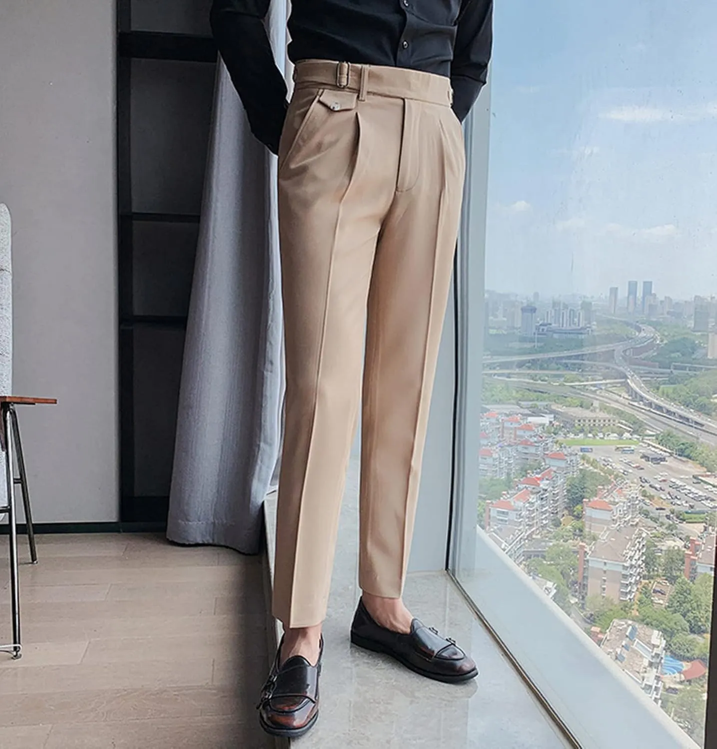 Men'S Modern Wrinkle Resistant Chino Pants Slim Fit Flat Front Traveler Pant Skinny Fit Business Dress Pants