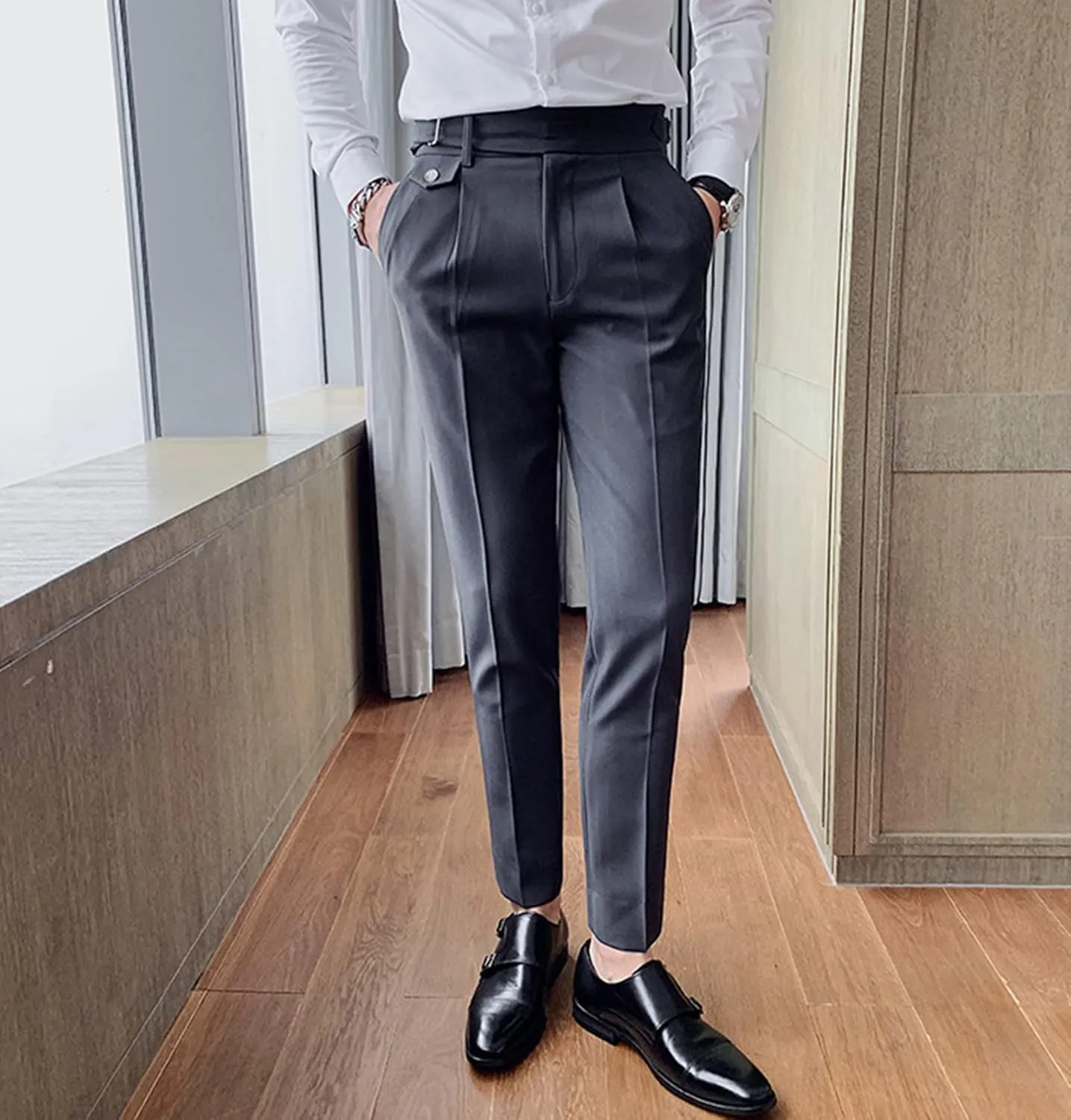 Men'S Modern Wrinkle Resistant Chino Pants Slim Fit Flat Front Traveler Pant Skinny Fit Business Dress Pants