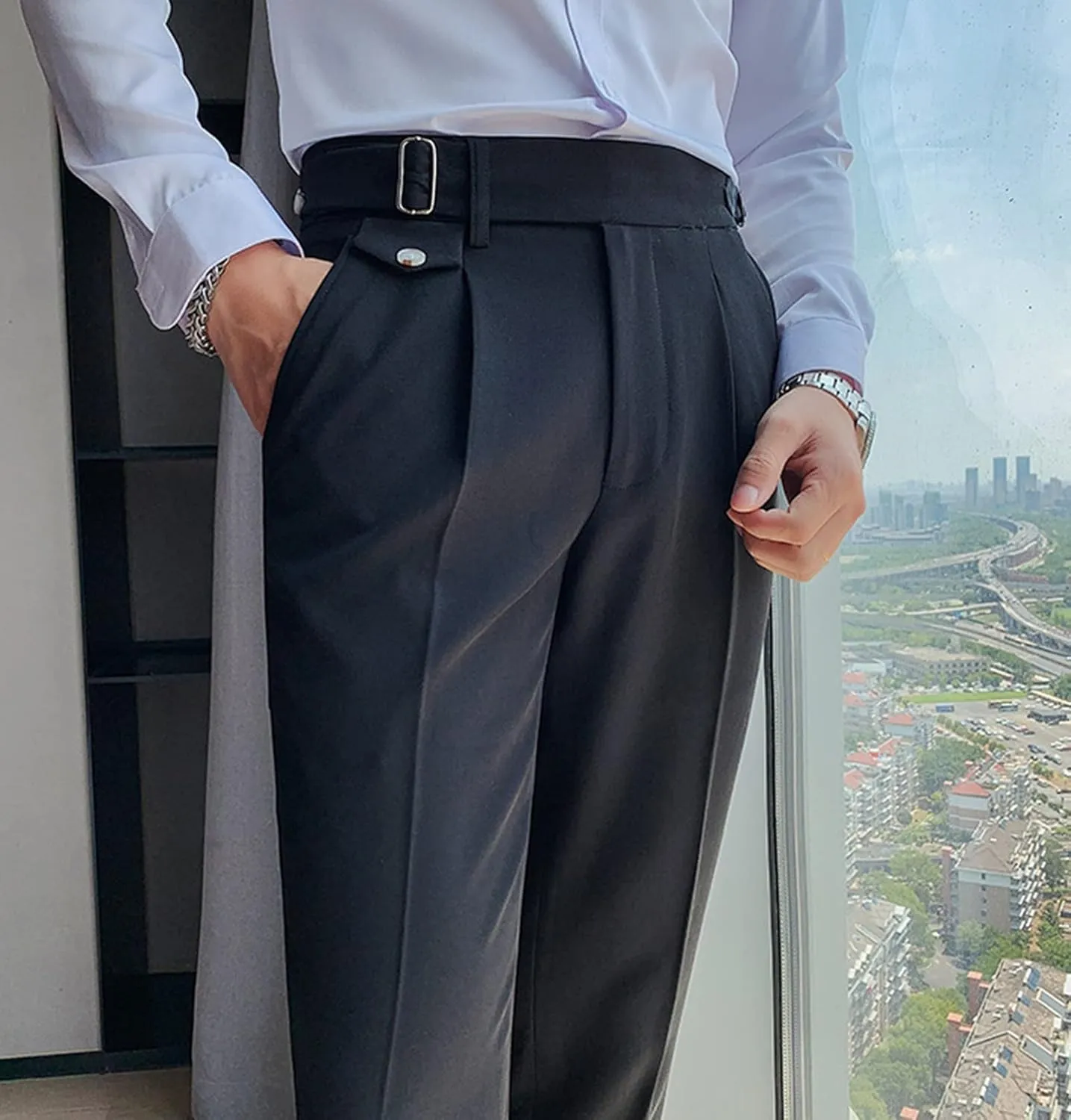 Men'S Modern Wrinkle Resistant Chino Pants Slim Fit Flat Front Traveler Pant Skinny Fit Business Dress Pants