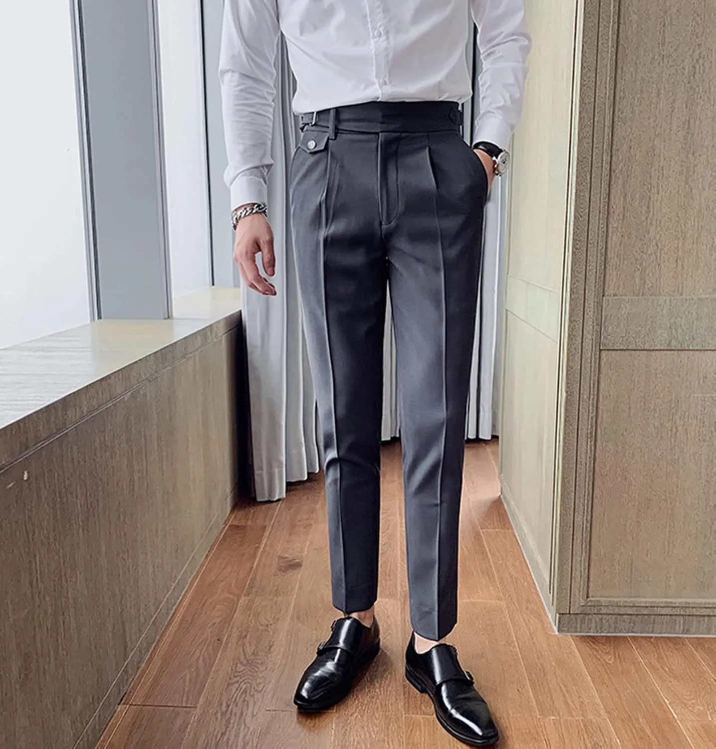 Men'S Modern Wrinkle Resistant Chino Pants Slim Fit Flat Front Traveler Pant Skinny Fit Business Dress Pants