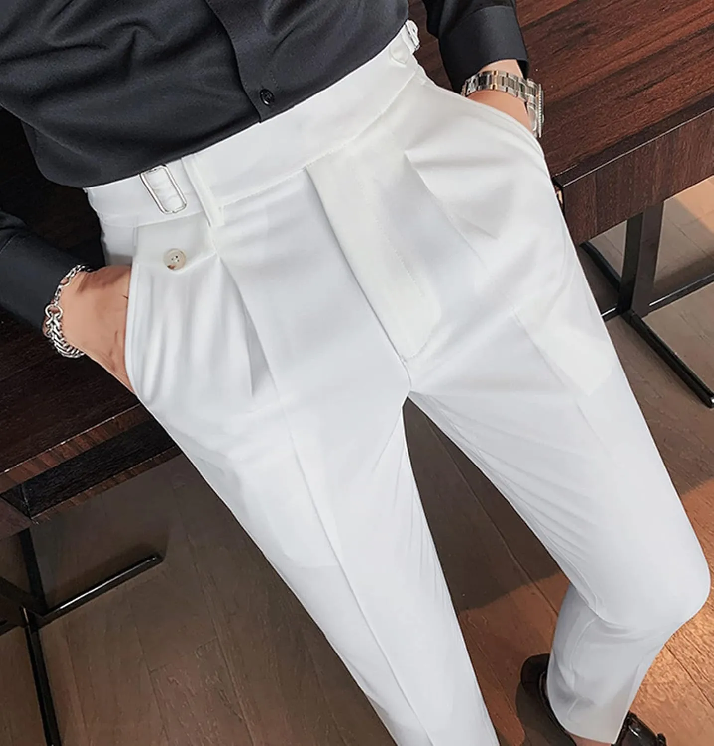 Men'S Modern Wrinkle Resistant Chino Pants Slim Fit Flat Front Traveler Pant Skinny Fit Business Dress Pants