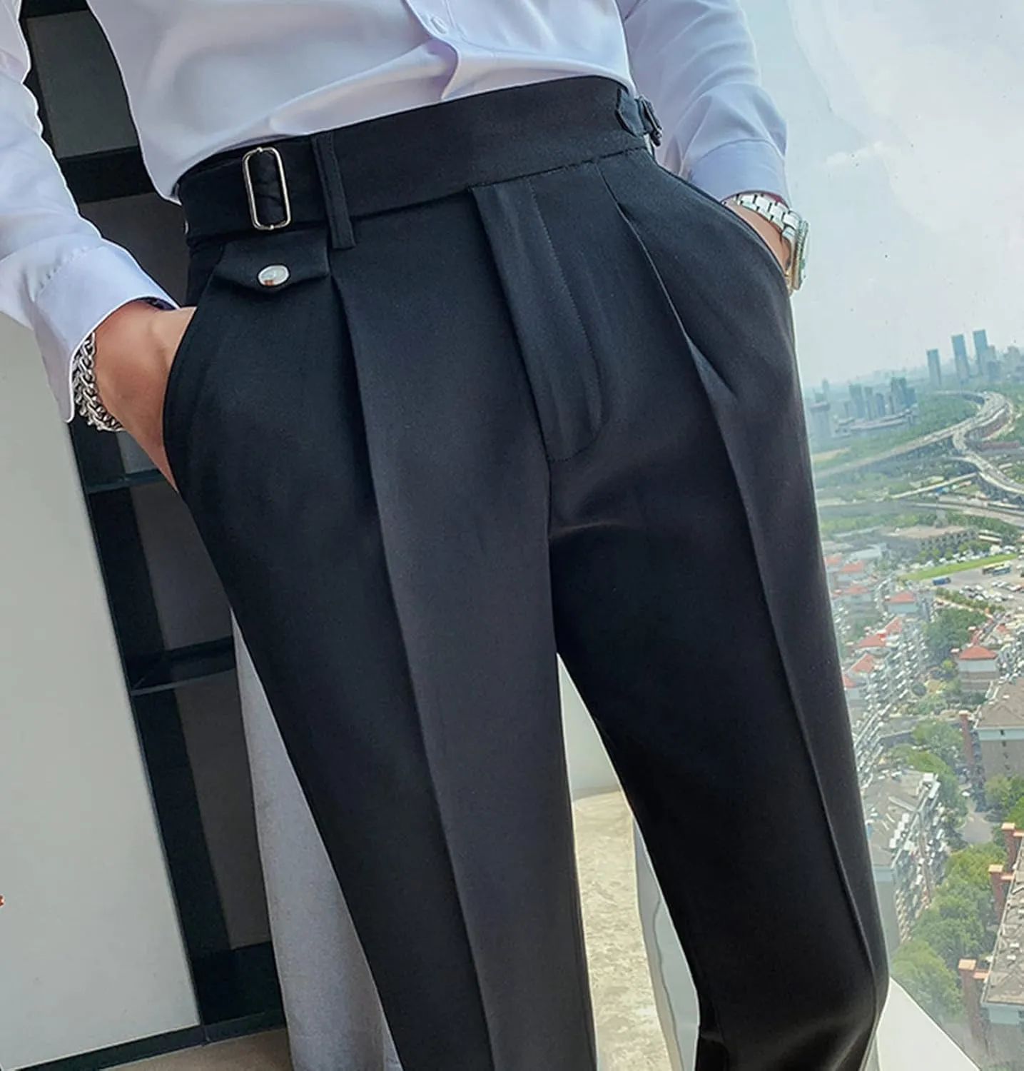 Men'S Modern Wrinkle Resistant Chino Pants Slim Fit Flat Front Traveler Pant Skinny Fit Business Dress Pants