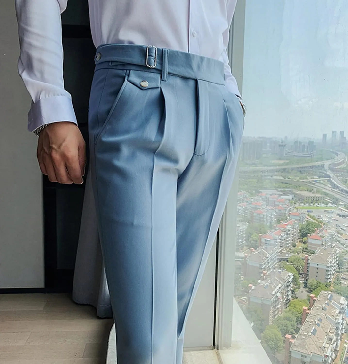 Men'S Modern Wrinkle Resistant Chino Pants Slim Fit Flat Front Traveler Pant Skinny Fit Business Dress Pants