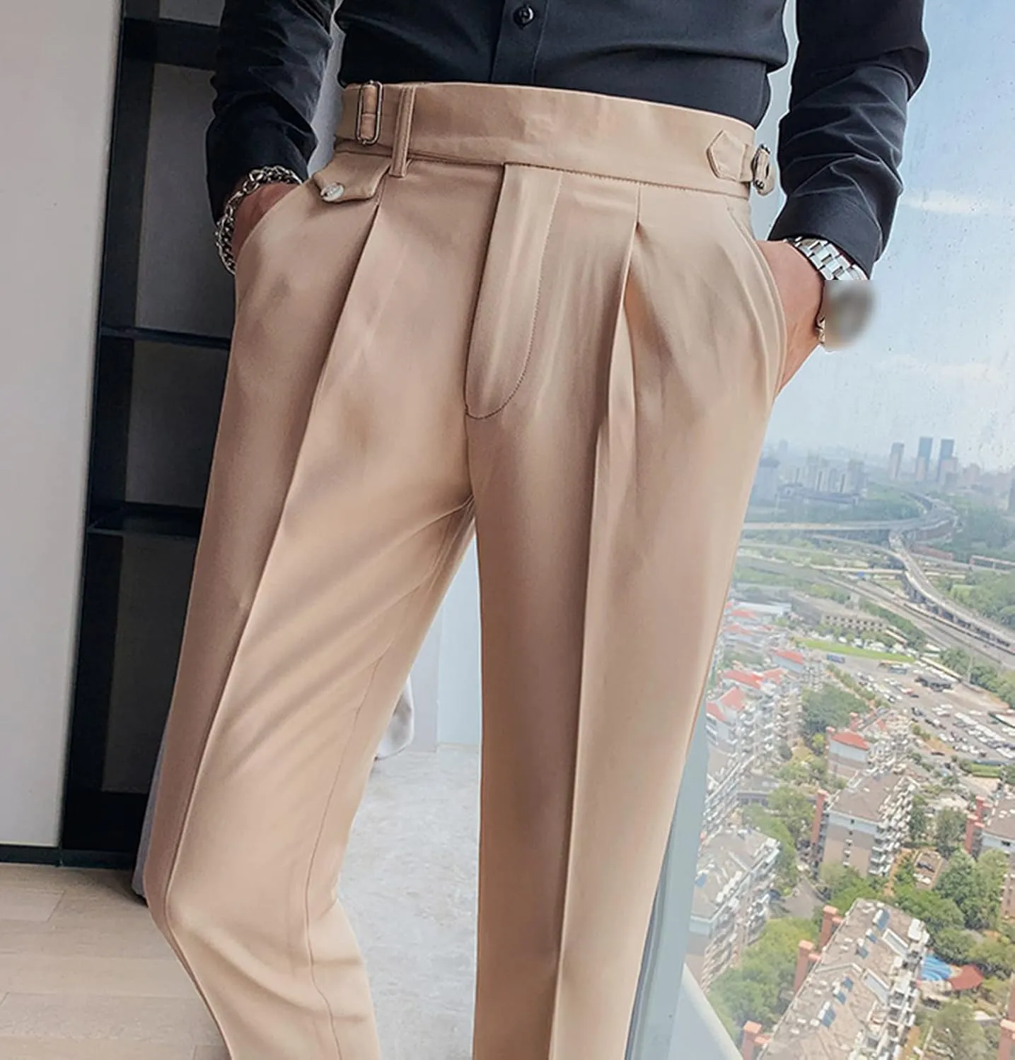 Men'S Modern Wrinkle Resistant Chino Pants Slim Fit Flat Front Traveler Pant Skinny Fit Business Dress Pants