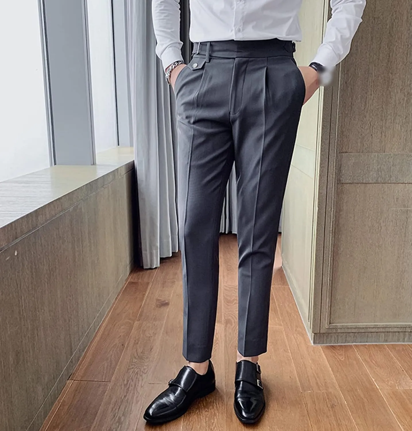 Men'S Modern Wrinkle Resistant Chino Pants Slim Fit Flat Front Traveler Pant Skinny Fit Business Dress Pants