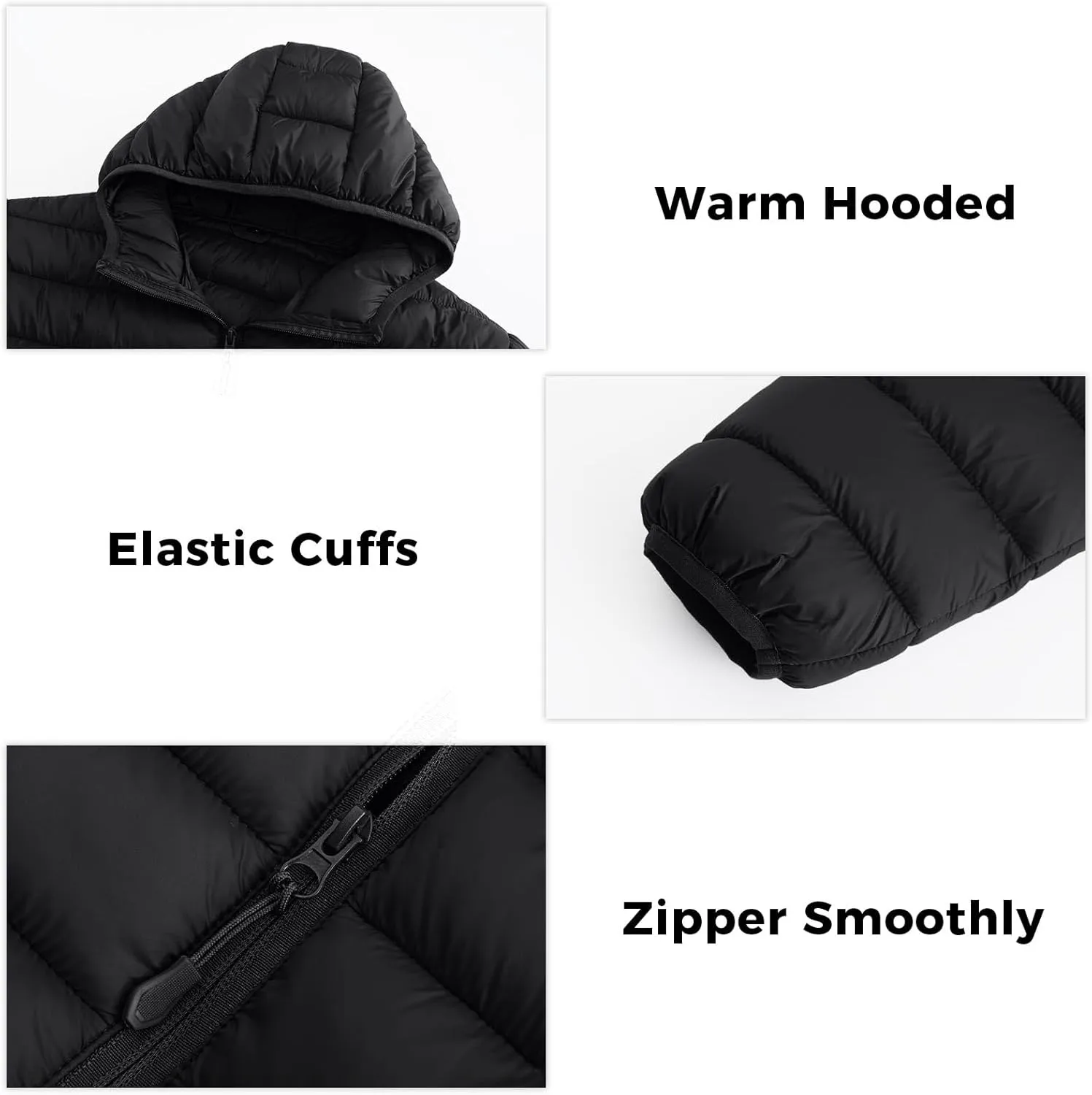 Men's Puffer Jacket Hooded Lightweight Full Zip Warm Coats Water Repellent Windproof Insulated Jacket with Pockets