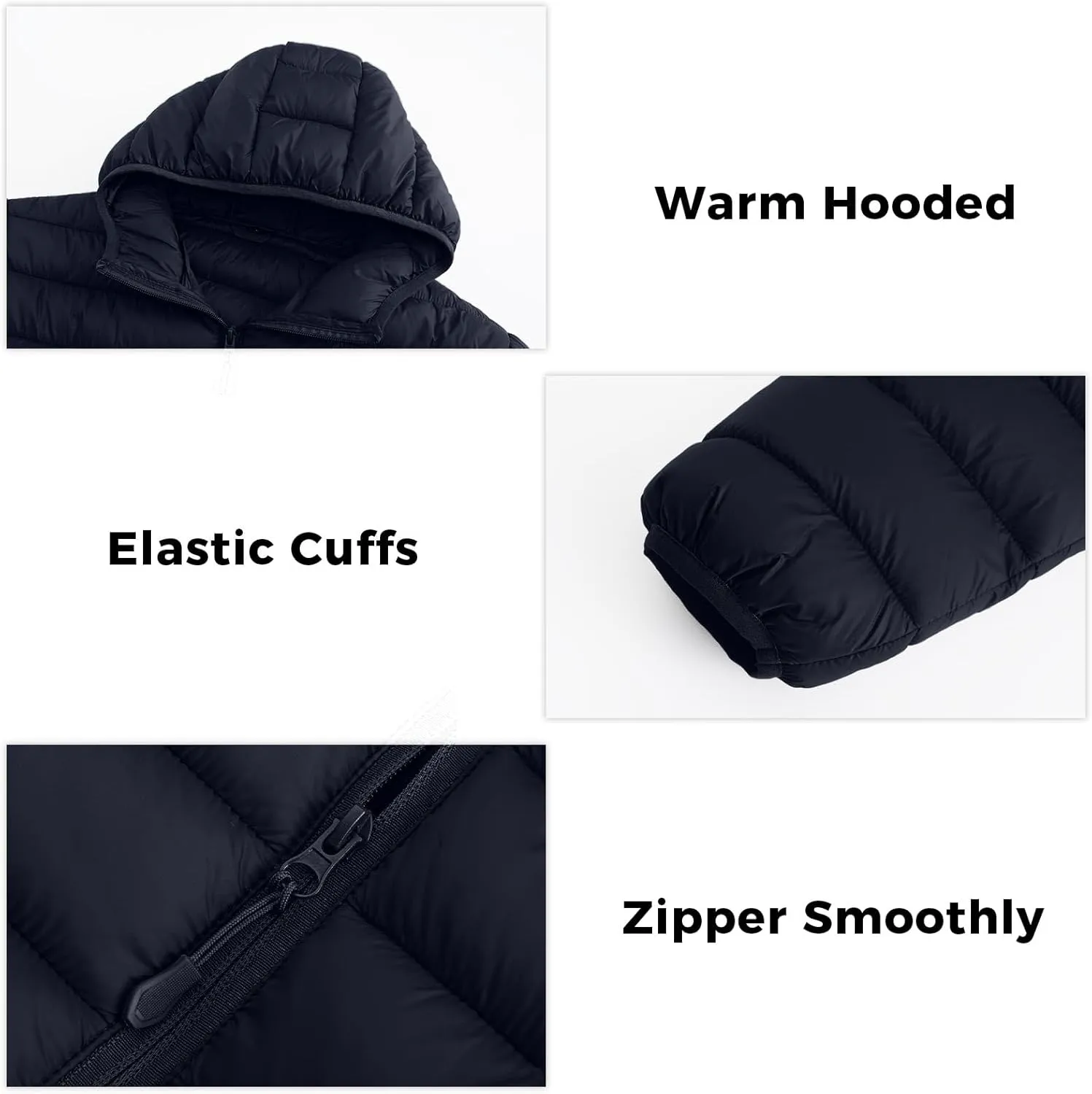 Men's Puffer Jacket Hooded Lightweight Full Zip Warm Coats Water Repellent Windproof Insulated Jacket with Pockets