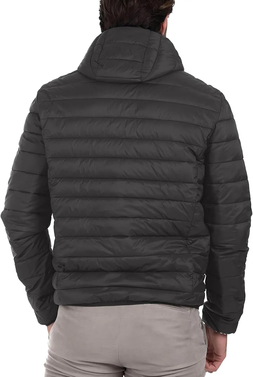 Men's Puffer Jacket Hooded Lightweight Full Zip Warm Coats Water Repellent Windproof Insulated Jacket with Pockets